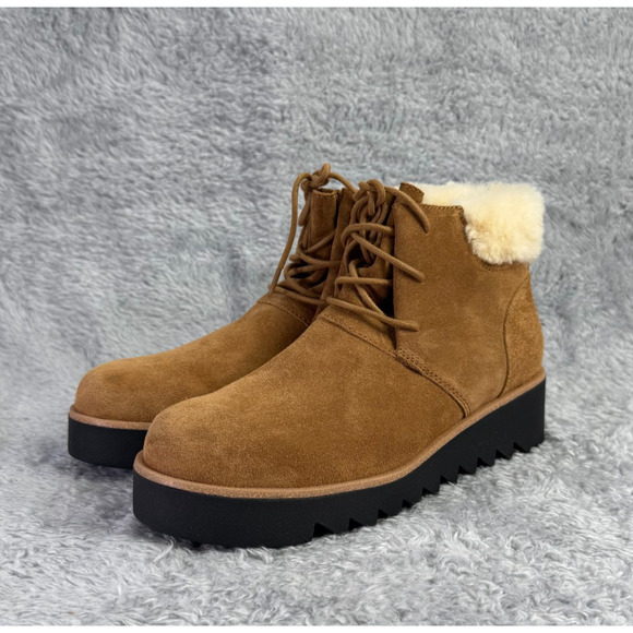 Eileen Fisher Kenille Sport Suede Boot Lace Up Fleece Syrup Brown Women's Size 8 - Picture 4 of 7